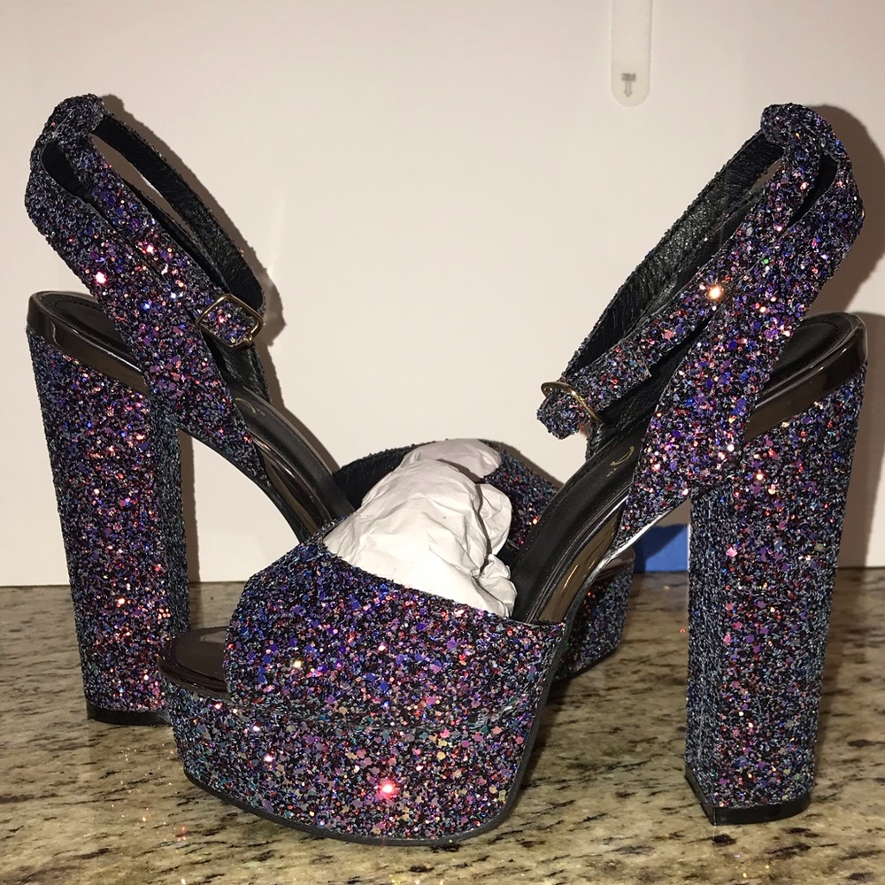 Lilliana Glittery Platform Block Heels, Size 10, NIB